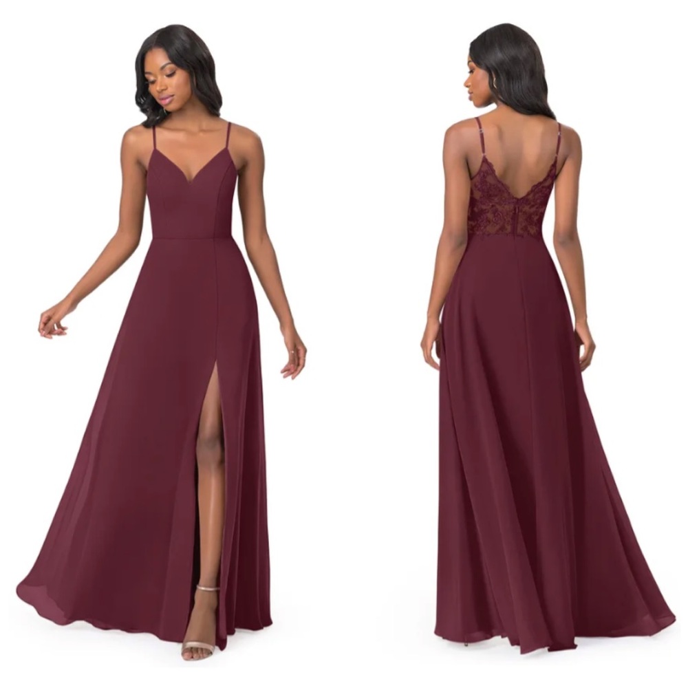 Azazie Lena Chiffon Floor Length Bridesmaid Dress in Cabernet